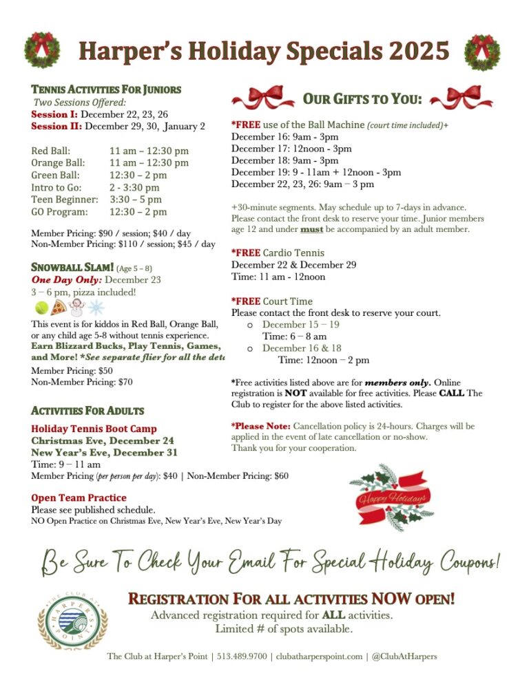 2025 Holiday Camps and Specials Flier